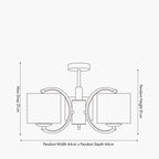 Arcadia Satin Brass Metal Curved 3 Arm Semi Flush Pendant