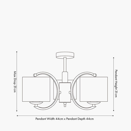 Arcadia Satin Brass Metal Curved 3 Arm Semi Flush Pendant