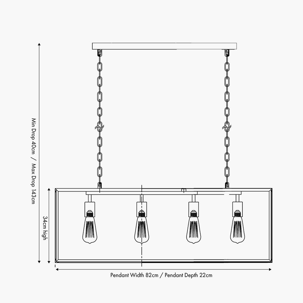 Llewellyn Matt Black Metal and Glass 4 Bulb Pendant
