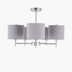Plaza Silver Metal and Grey Linen 5 Arm Pendant