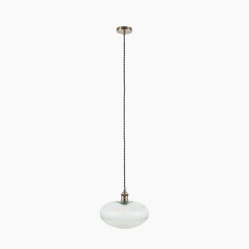 Abigail Clear Ribbed Glass Oval Pendant