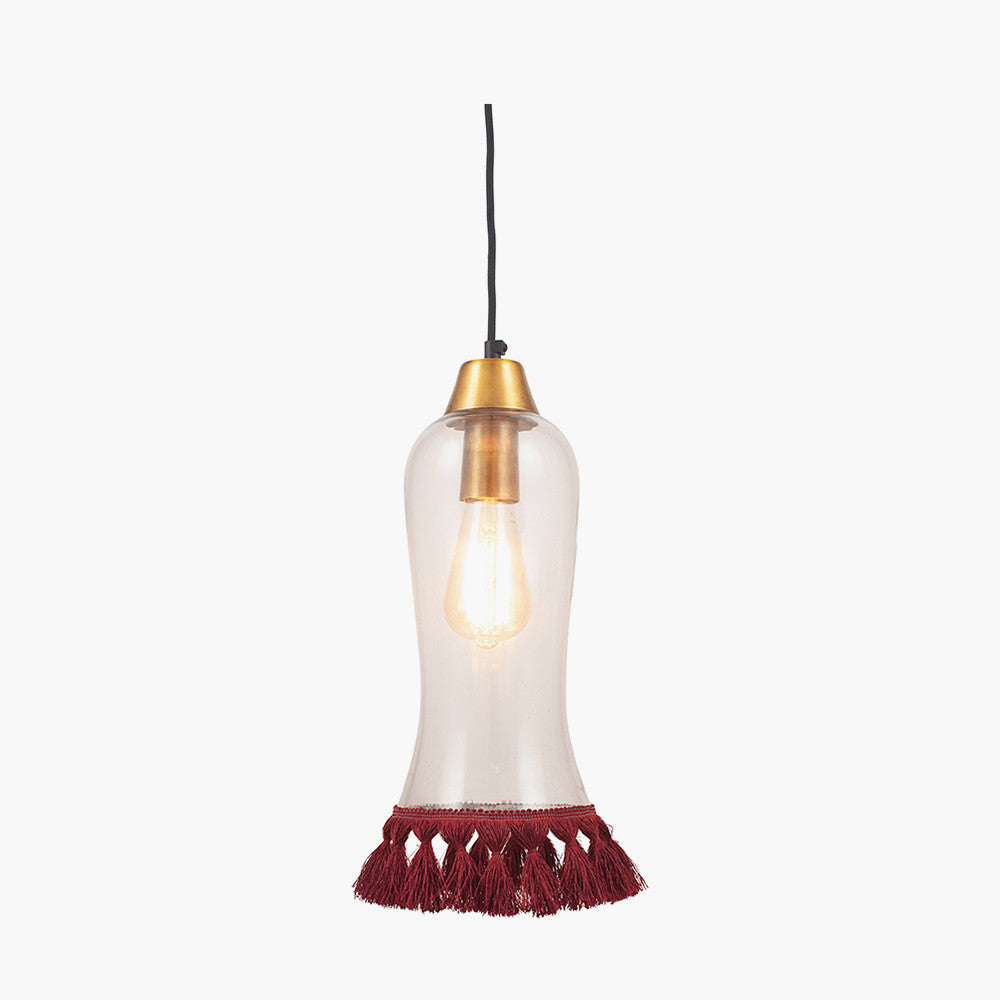 Dita Clear Organic Glass and Red Tassel Pendant