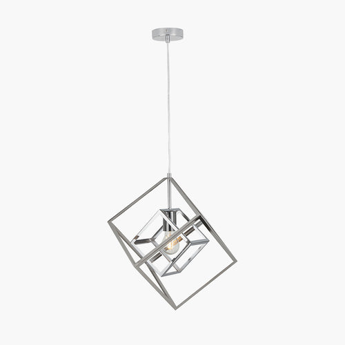 Alessio Shiny Nickel Metal Cube Pendant