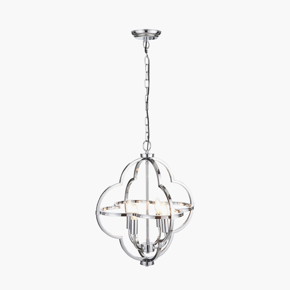 Amine Chrome Metal 4 Light Fleur De Lys Pendant