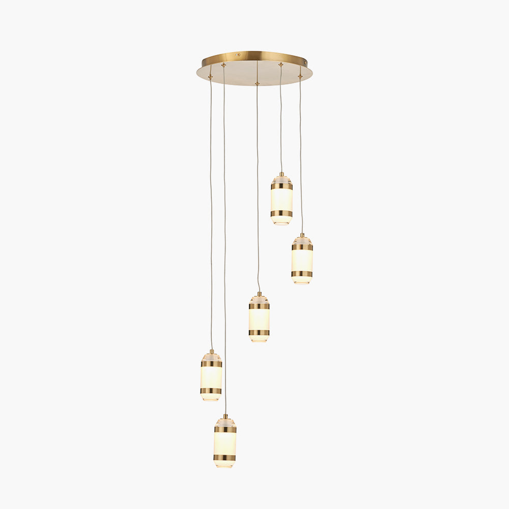 Alondra Gold Metal and White Glass LED Multi Drop Pendant