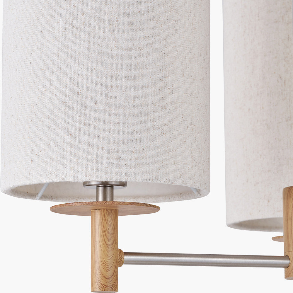 Bonham Natural Wood Veneer and Silver Metal 3 Light Pendant