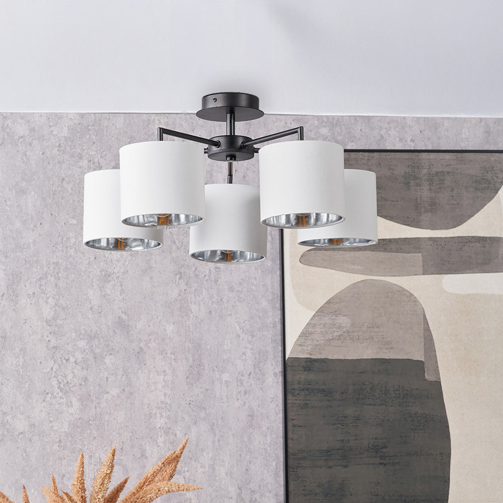 Elin Matt Black and Ivory 5 Light Pendant