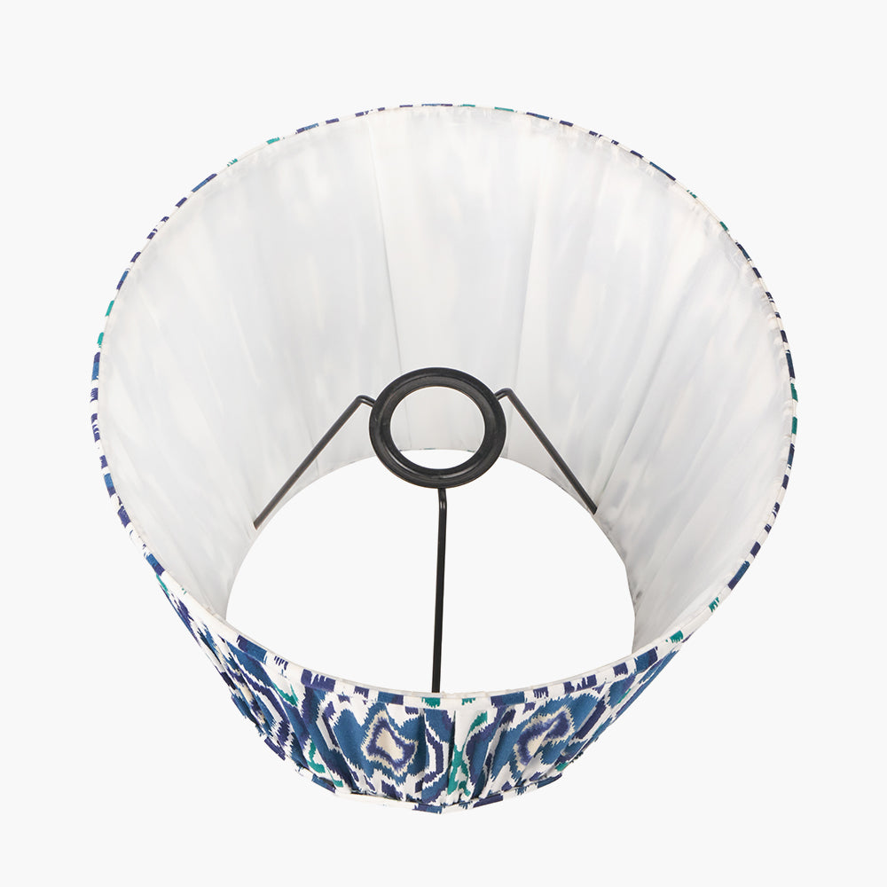 Izara 30cm Ocean Blue Ikat Patterned Mushroom Pleat Tapered Lampshade