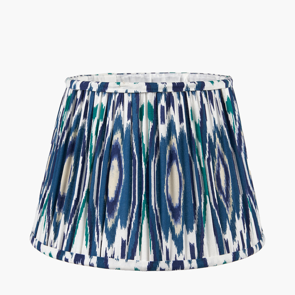 Izara 30cm Ocean Blue Ikat Patterned Mushroom Pleat Tapered Lampshade