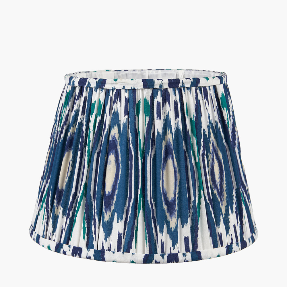 Izara 40cm Ocean Blue Ikat Patterned Mushroom Pleat Tapered Lampshade