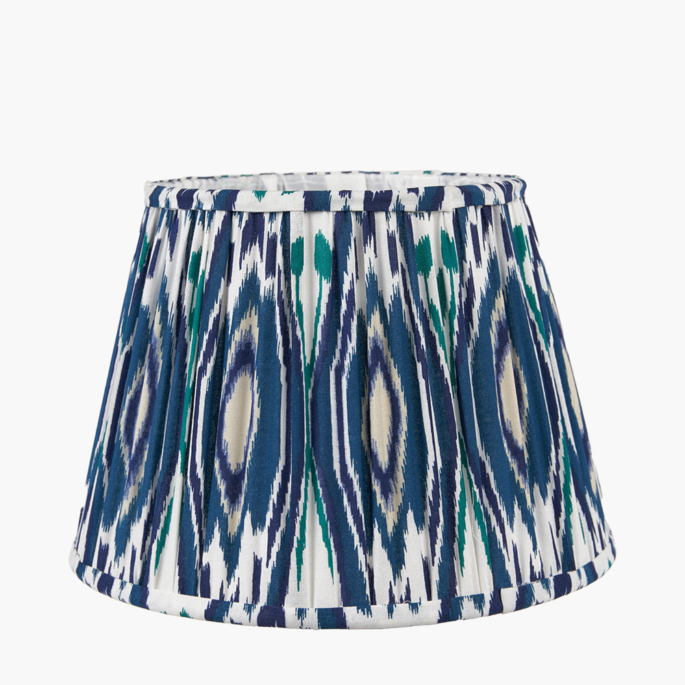 Izara 40cm Ocean Blue Ikat Patterned Mushroom Pleat Tapered Lampshade