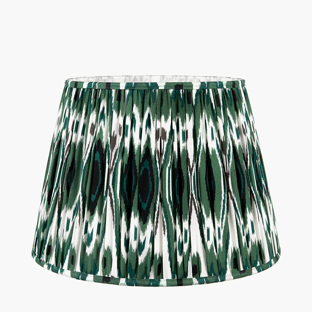 Izara 40cm Racing Green Ikat Patterned Mushroom Pleat Tapered Lampshade