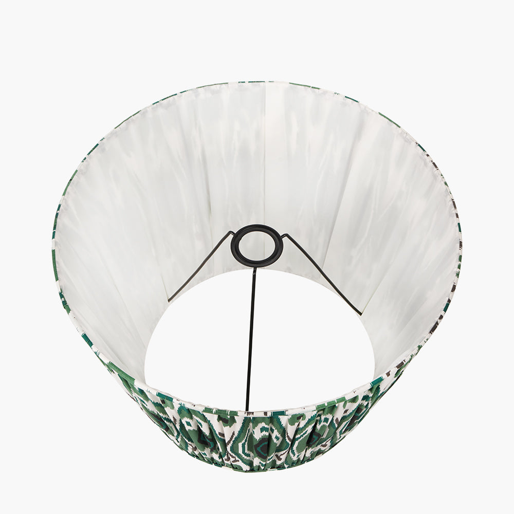Izara 40cm Racing Green Ikat Patterned Mushroom Pleat Tapered Lampshade