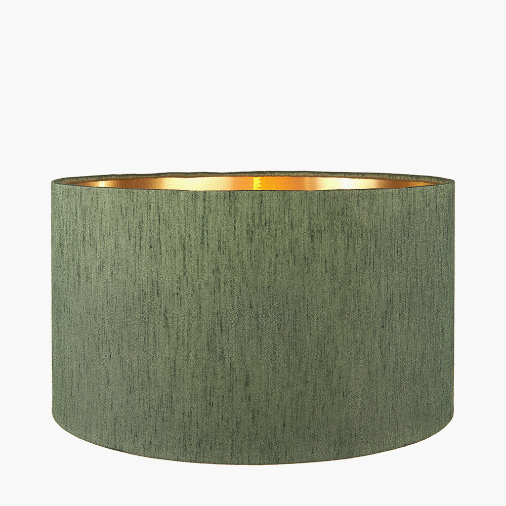 Stellan 30cm Green Slubbed Silk Mix Gold Lined Cylinder Lampshade