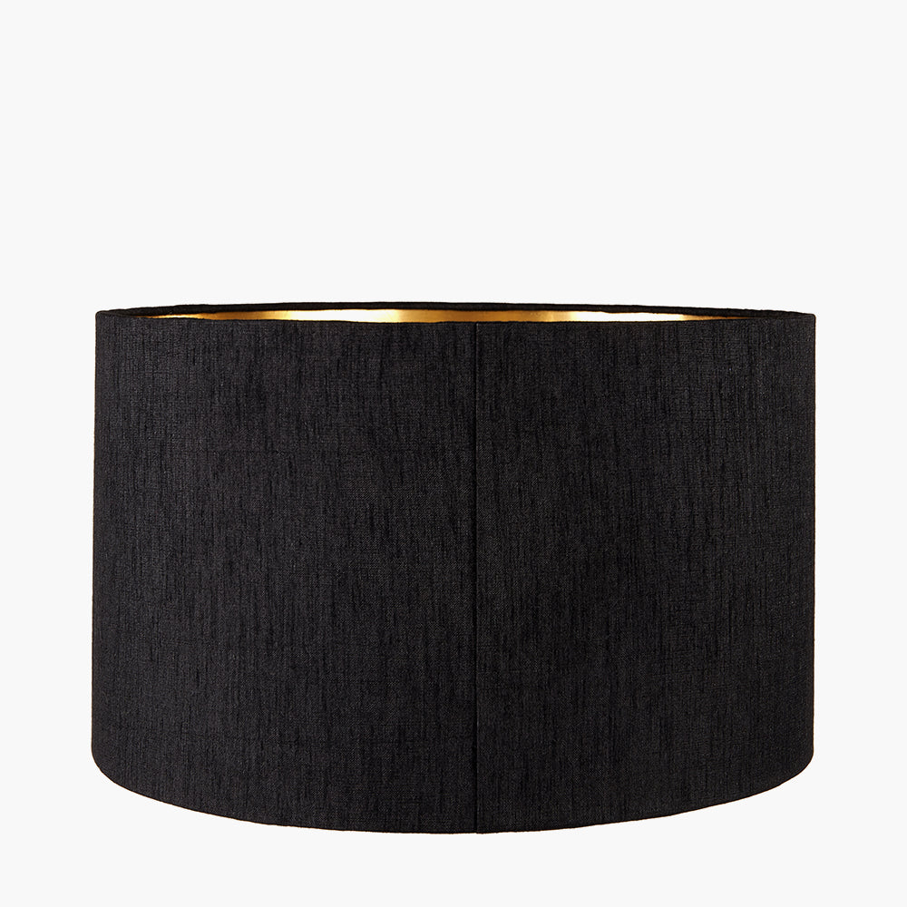 Stellan 35cm Black Slubbed  Silk Mix Gold Lined Cylinder Lampshade
