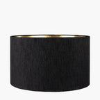 Stellan 35cm Black Slubbed  Silk Mix Gold Lined Cylinder Lampshade