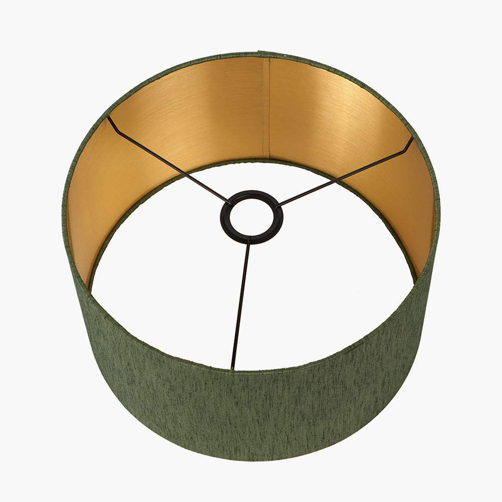 Stellan 35cm Green Slubbed Silk Mix Gold Lined Cylinder Lampshade
