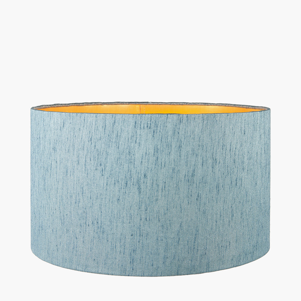 Stellan 40cm Duck Egg Slubbed Silk Mix Gold Lined Cylinder Lampshade