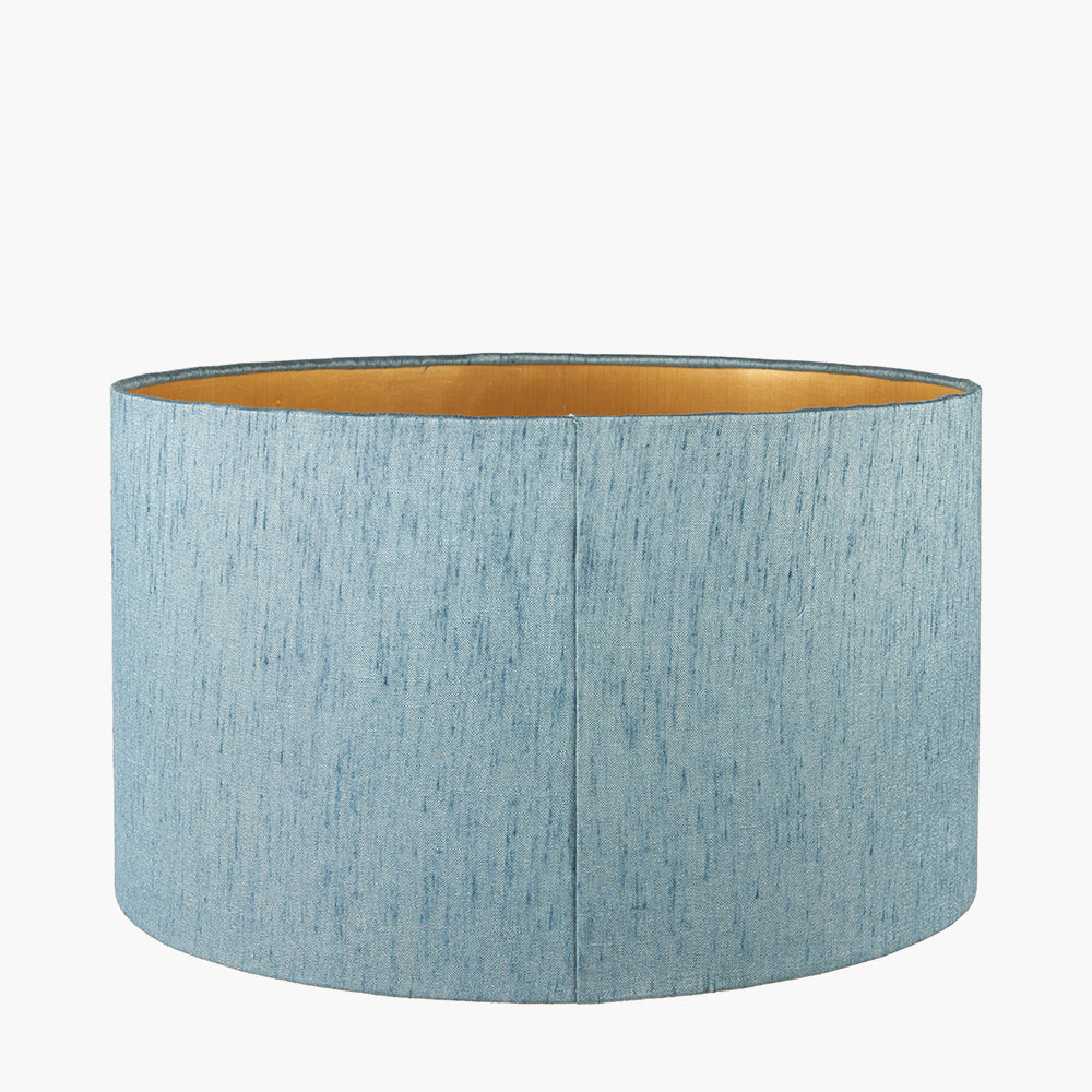 Stellan 40cm Duck Egg Slubbed Silk Mix Gold Lined Cylinder Lampshade