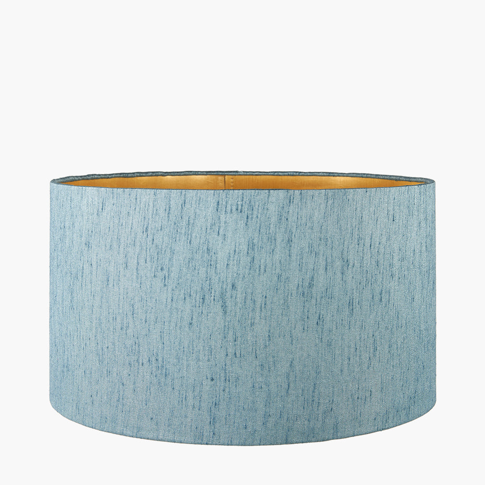 Stellan 40cm Duck Egg Slubbed Silk Mix Gold Lined Cylinder Lampshade