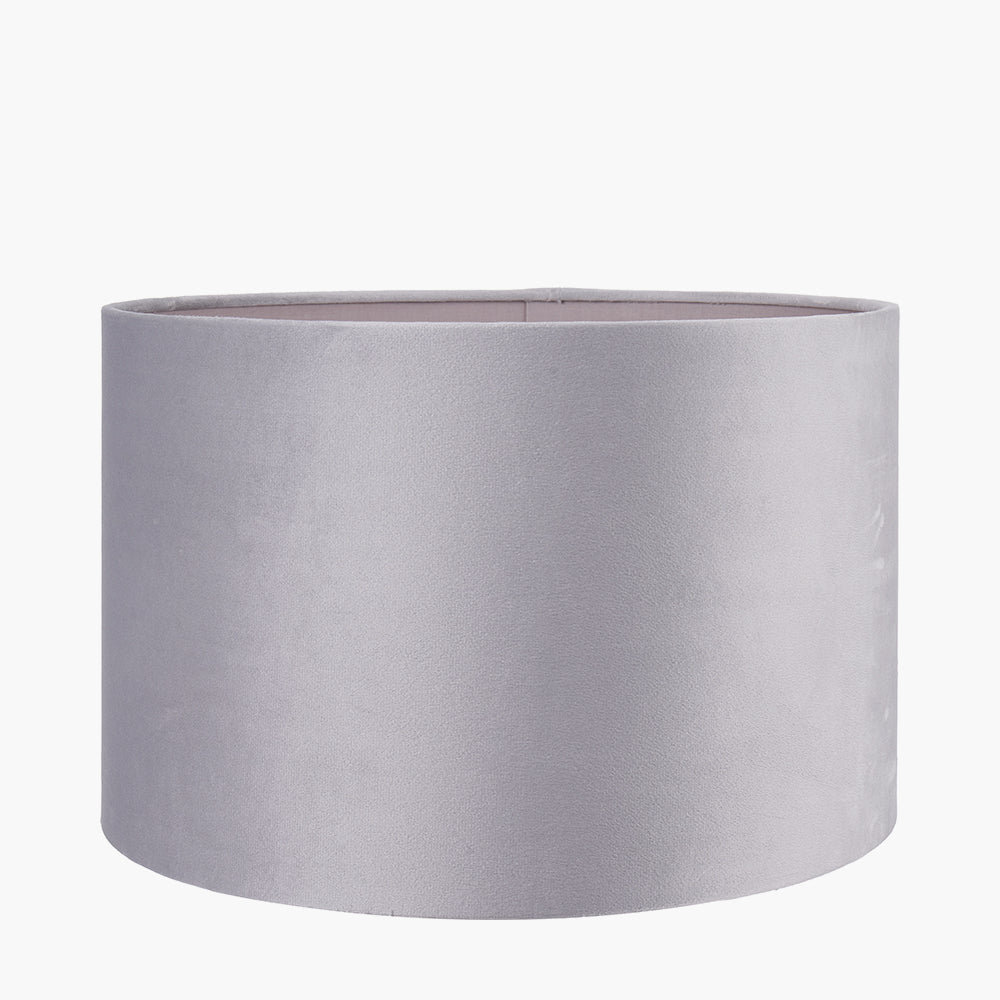Rene 40cm Light Grey Velvet Cylinder Lampshade