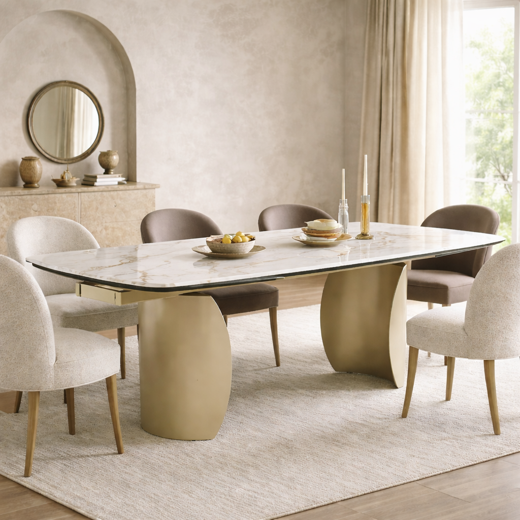 Palazzo Extending Dining Table Matt White & Earth Vein Italian Ceramic