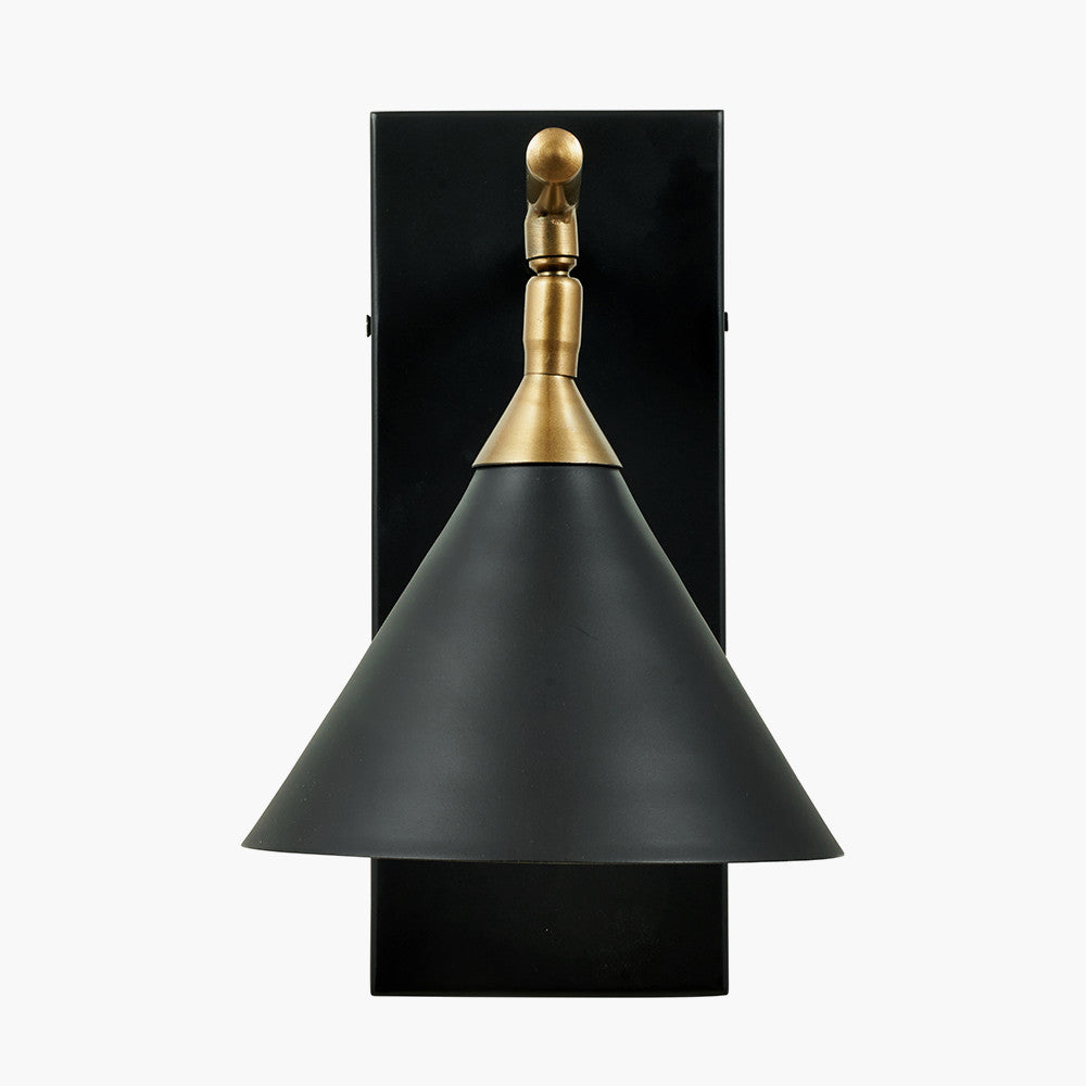 Zeta Matt Black and Antique Brass Wall Light
