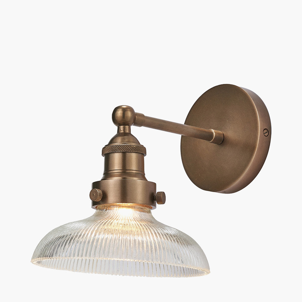 Bowery Ribbed Glass with Antique Brass Fitting Wall Light