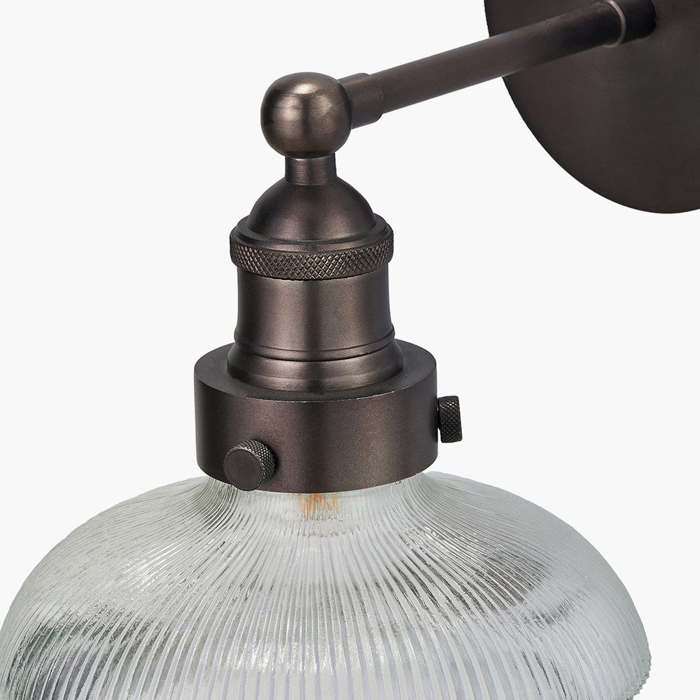 Bowery Ribbed Glass with Antique Bronze Fitting Wall Light