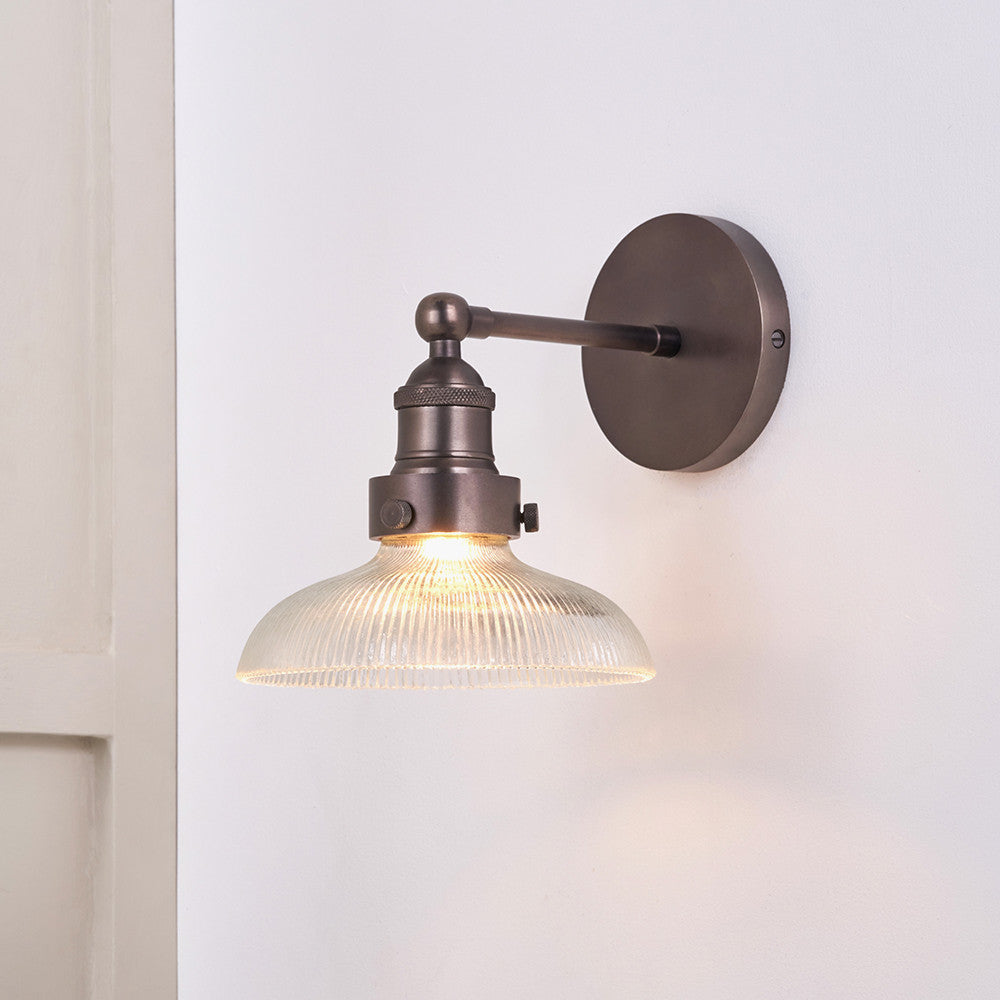 Bowery Ribbed Glass with Antique Bronze Fitting Wall Light