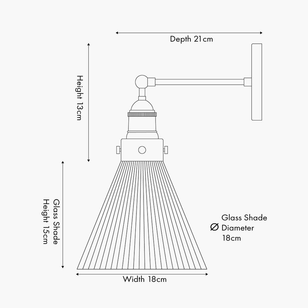 Lenox Conical Ribbed Glass with Antique Brass Fitting Wall Light