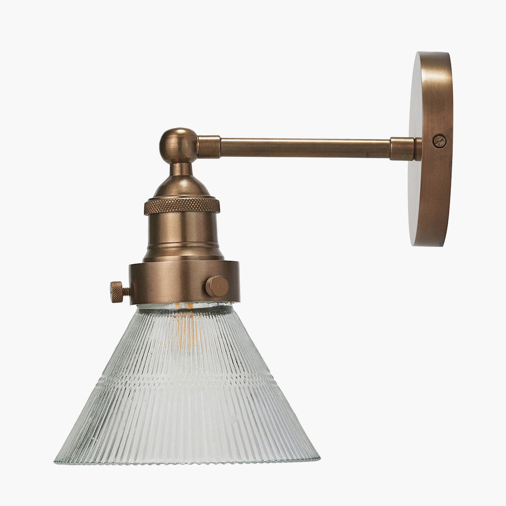 Lenox Conical Ribbed Glass with Antique Brass Fitting Wall Light