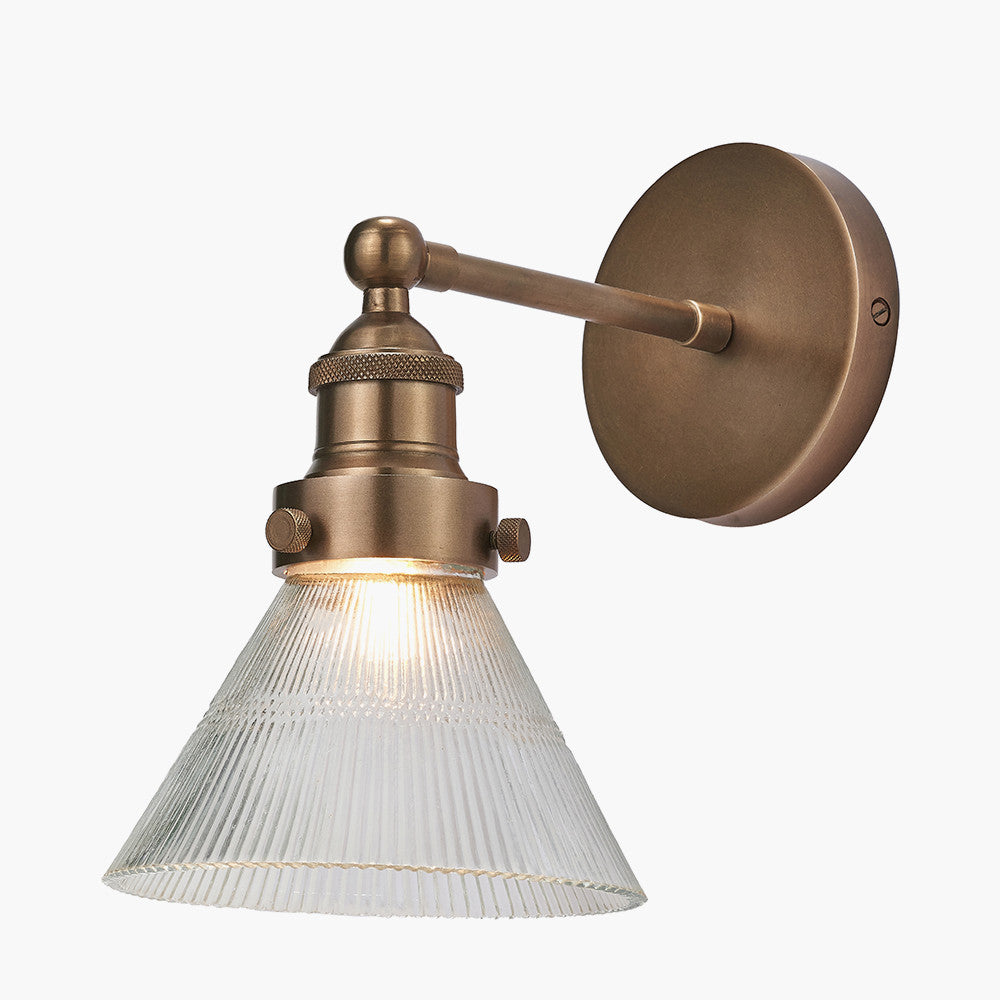 Lenox Conical Ribbed Glass with Antique Brass Fitting Wall Light