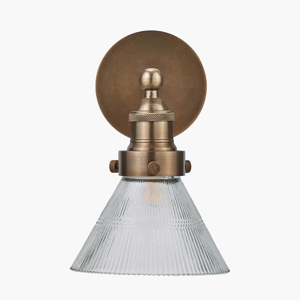 Lenox Conical Ribbed Glass with Antique Brass Fitting Wall Light