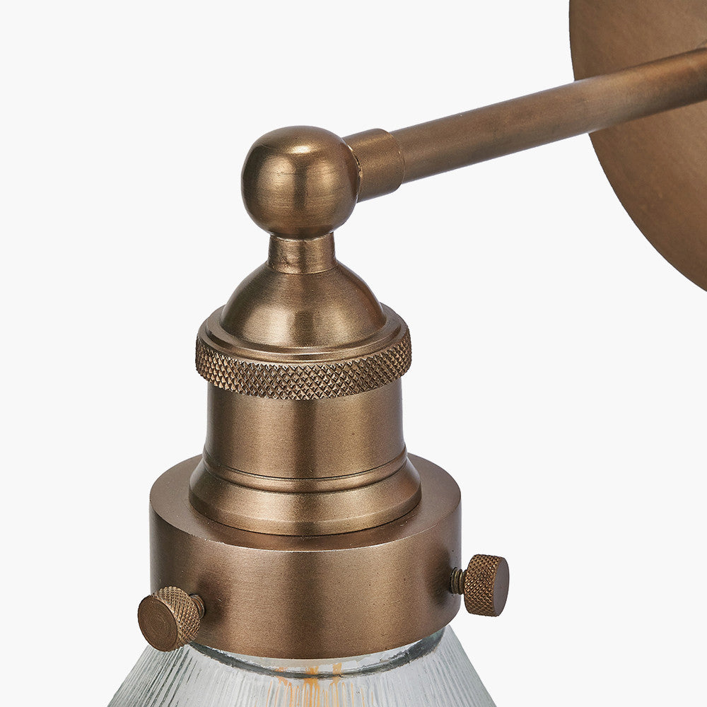 Lenox Conical Ribbed Glass with Antique Brass Fitting Wall Light