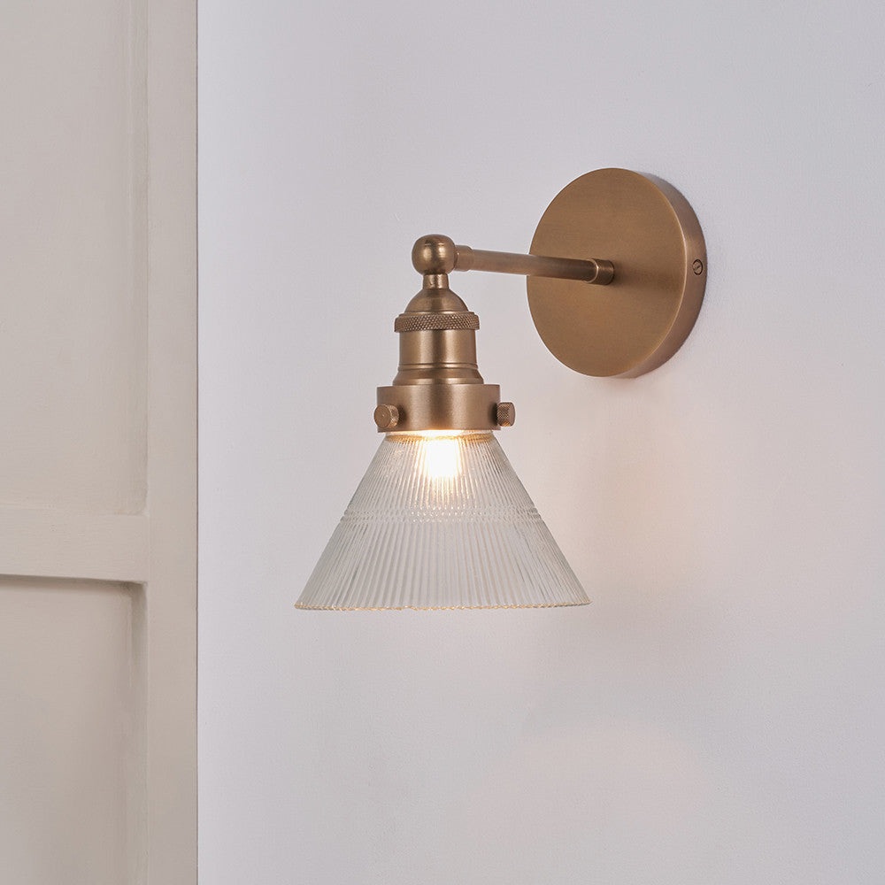 Lenox Conical Ribbed Glass with Antique Brass Fitting Wall Light