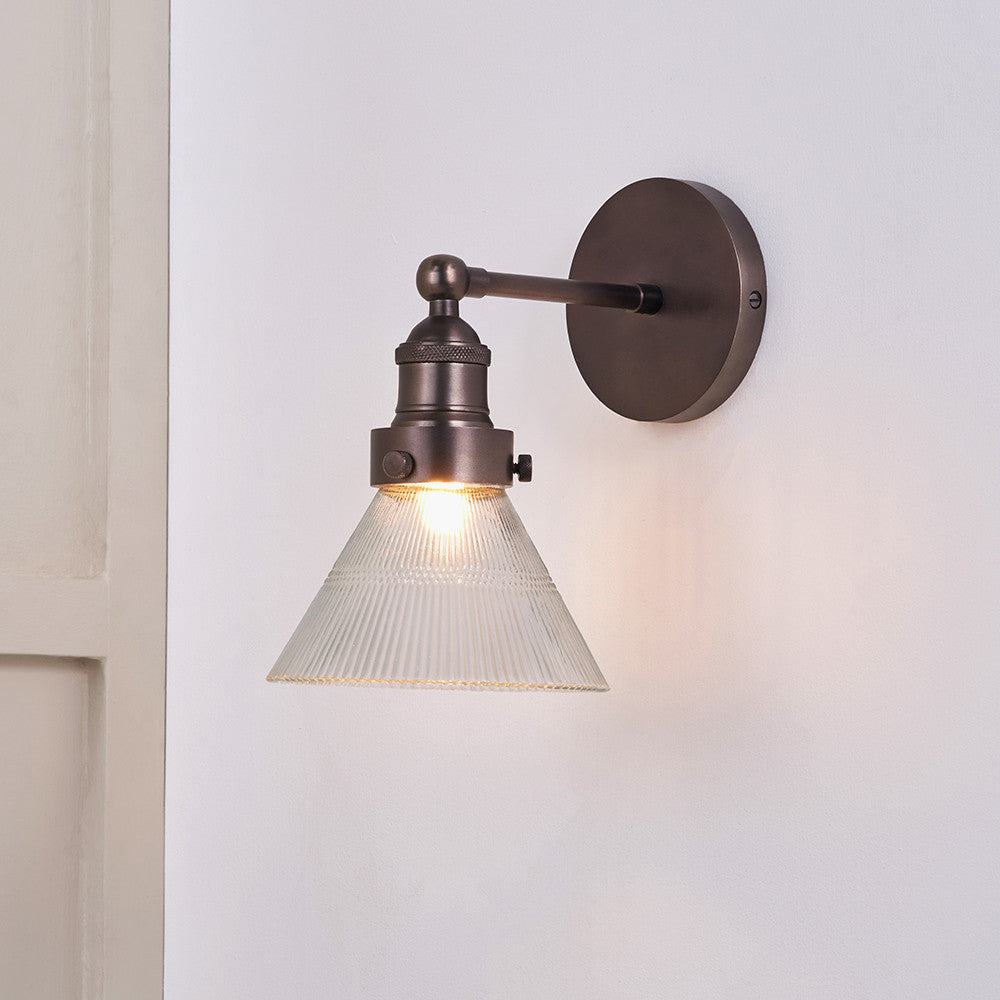 Lenox Conical Ribbed Glass with Antique Bronze Fitting Wall Light
