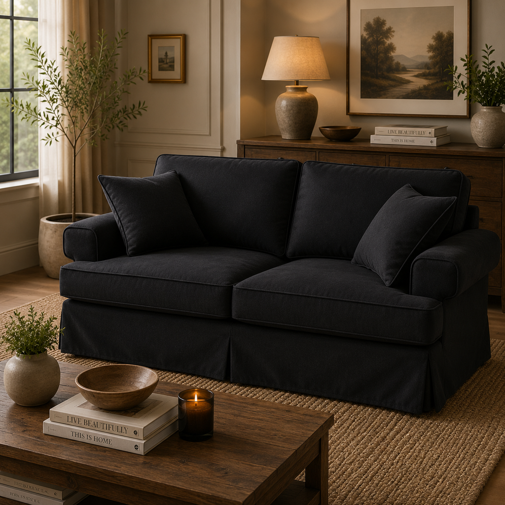 Ralph Two Seat Black Velvet Sofa