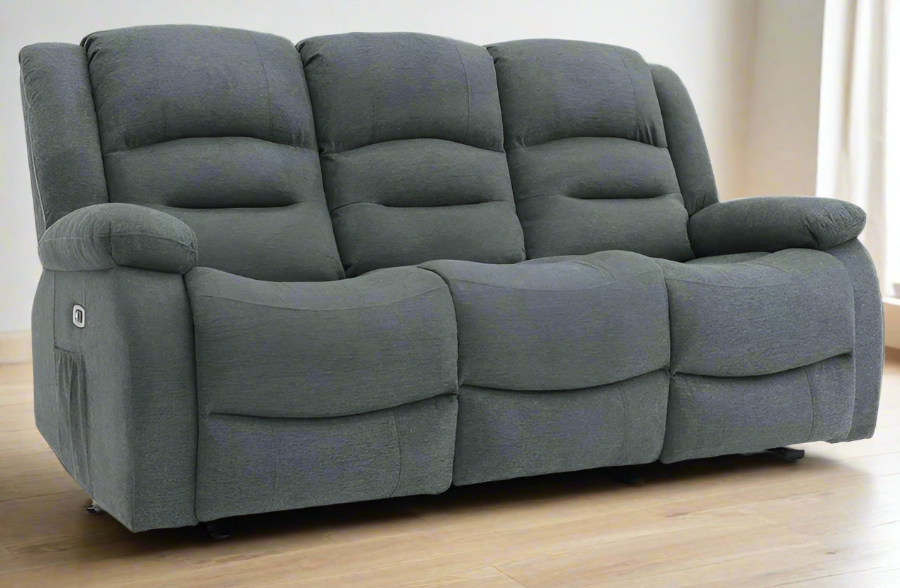 Alva Electric Recliner Sofa Grey 3 Seater