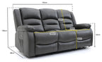 Alva Electric Recliner Sofa Grey 3 Seater