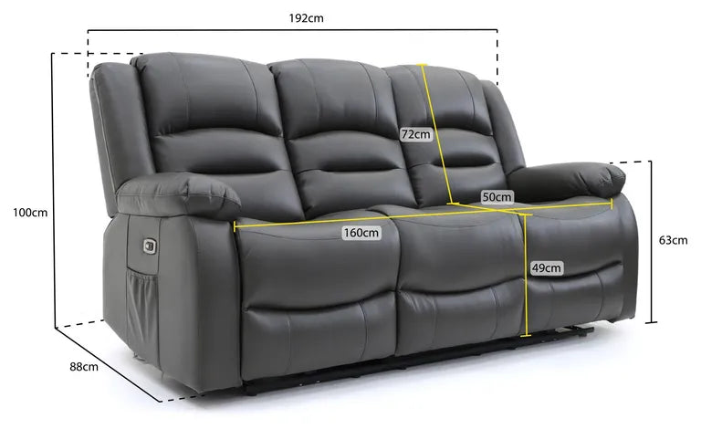 Alva Electric Recliner Sofa Grey 3 Seater