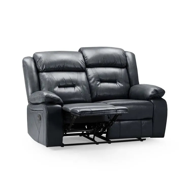 Novie Manual Recliner Sofa Fabric 2 Seater Sofa Black Leather