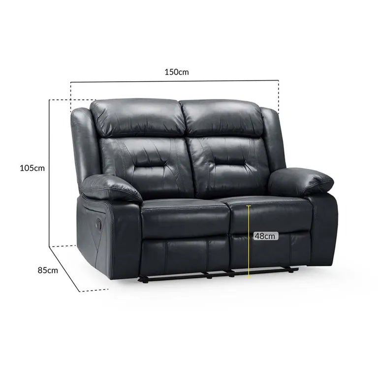 Novie Manual Recliner Sofa Fabric 2 Seater Sofa Black Leather