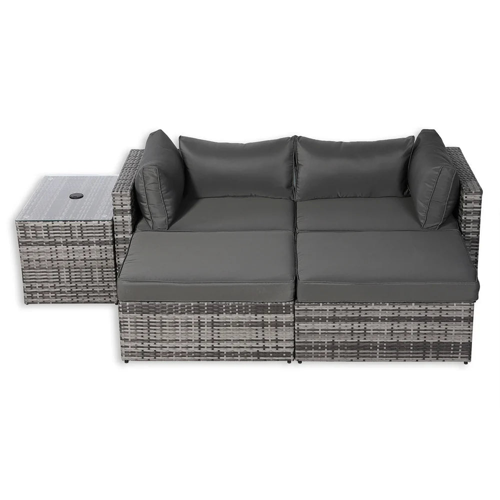 Nest Garden Lounger Set - Modular Chaise Sofa with Side Table & 2 Footstools - Includes Free Rain Cover
