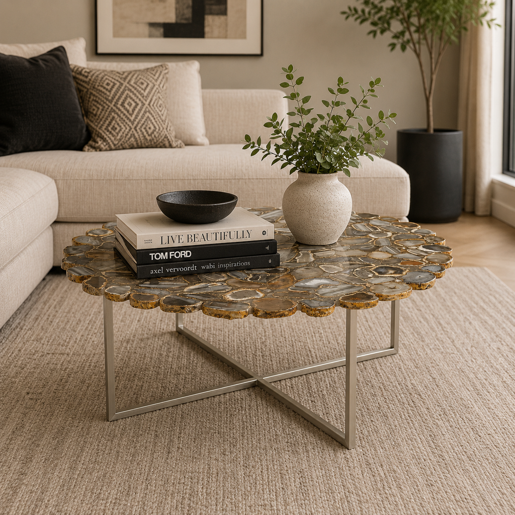 Rabia Agate Coffee Table With Cross Base