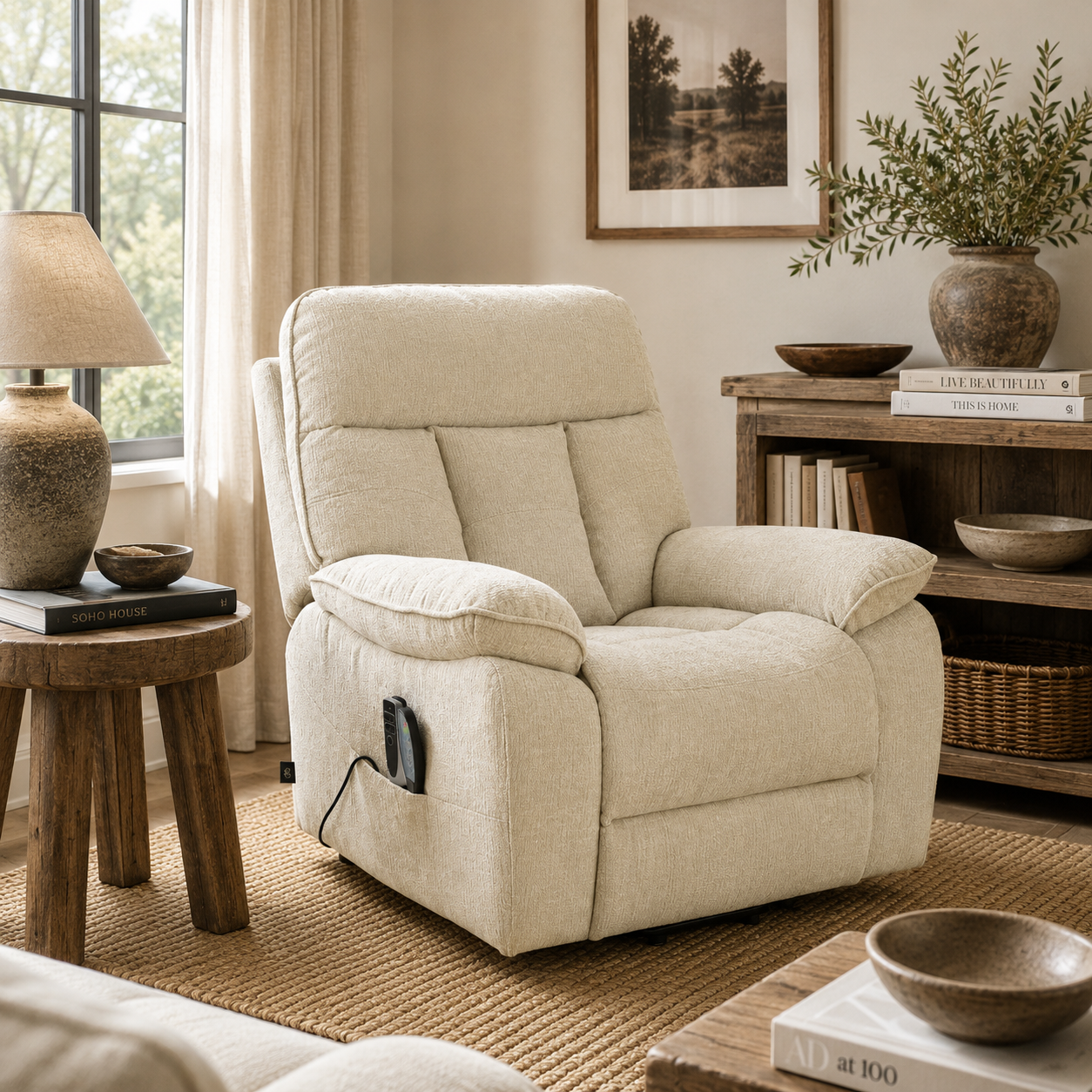 Cornwall Rise And Recline Chair With Massage And Heat Beige - Newsome | Argenta | Goodwood Style
