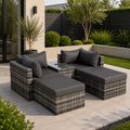 Nest Garden Lounger Set - Modular Chaise Sofa with Side Table & 2 Footstools - Includes Free Rain Cover