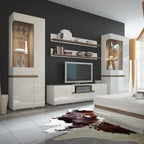 Chelsea Living Tall Glazed Narrow Display Unit (RHD) in White with a Truffle Oak Trim