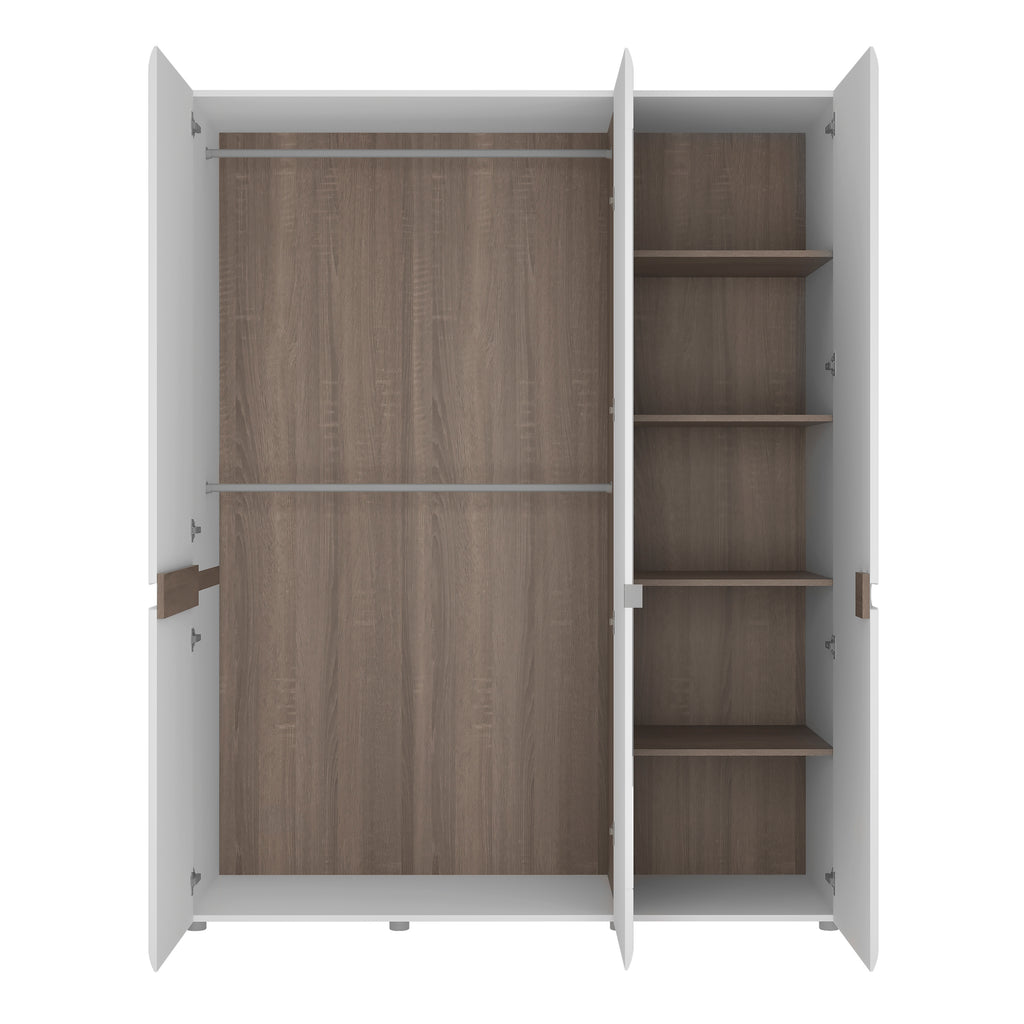 Chelsea Bedroom 3 Door Wardrobe with Mirror in White with a Truffle Oak Trim