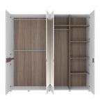 Chelsea Bedroom 4 Door Wardrobe with Mirrors in White with a Truffle Oak Trim